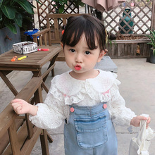 童装春秋款女童洋气蕾丝娃娃衫儿童公主长袖白衬衫宝宝开衫韩版