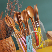韩式木质餐具创意彩色木勺二件套 实木长柄情侣勺子筷子便携餐具