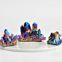 天然水晶 电镀七彩虹多彩水晶簇摆件原石晶簇消磁