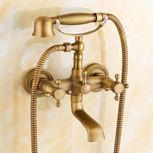 仿古水龙头黑古花洒淋浴套装手持喷头入墙简易浴缸欧式卫生间黄铜