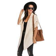 亚马逊ebay wish跨境欧美时尚女装大码外套女秋冬款纯色长款风衣