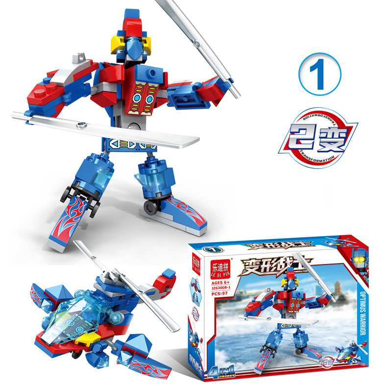 Deformation Warrior 4 Boxes 1 Robot Building Blocks Toy Puzzle Splicing Compatible with Lego Small Particles Children Assembling Building Blocks