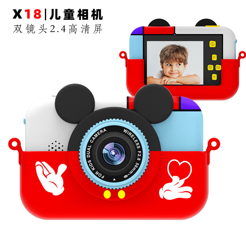 X18 Cartoon Mickey Mini Camera Hd Dual Lens Photo-Taking Foreign Trade Popular Style Children's Toy Birthday Gift