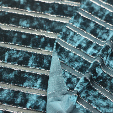 金钻绒针织纬编抽条仿烂花条银丝韩国绒弹力钻石绒不倒绒金钻绒布