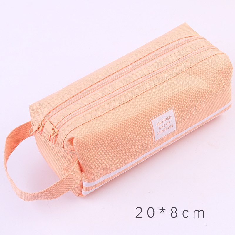 Large Capacity Pencil Case Canvas Large Capacity Pencil Case Double-Layer Simplicity Multifunctional Pure Colored Fresh Pencil Box Stationery Box