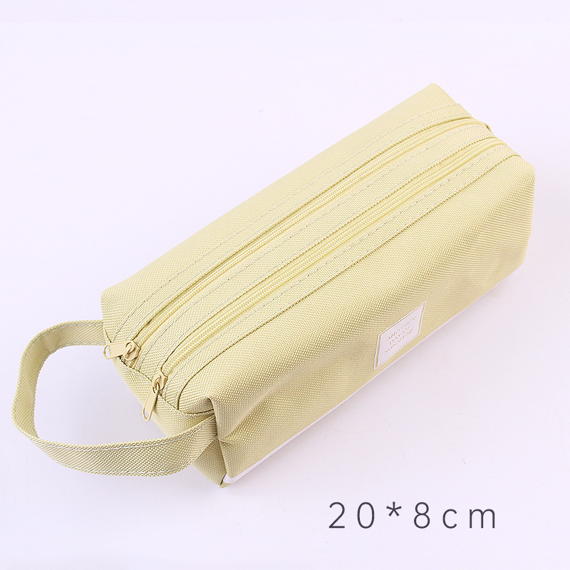 Large Capacity Pencil Case Canvas Large Capacity Pencil Case Double-Layer Simplicity Multifunctional Pure Colored Fresh Pencil Box Stationery Box