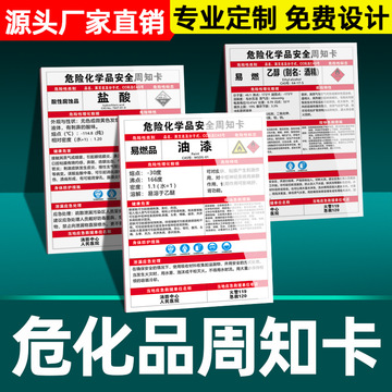 危化品仓库标识牌化学品安全周知卡标牌油漆天那水乙醇储存警示牌