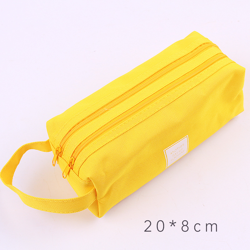 Large Capacity Pencil Case Canvas Large Capacity Pencil Case Double-Layer Simplicity Multifunctional Pure Colored Fresh Pencil Box Stationery Box