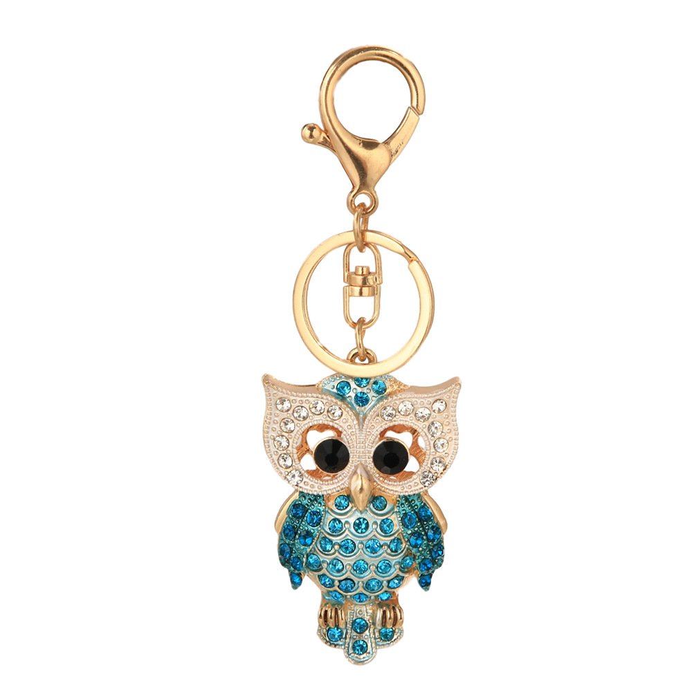 Exclusive for Cross-Border Creative Bag Pendant Diamond Cartoon Owl Metal Keychains Factory Wholesale Small Gifts