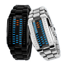 新款两竖排双排灯手表 时尚潮流二进制电子手表 3D创意LED手表