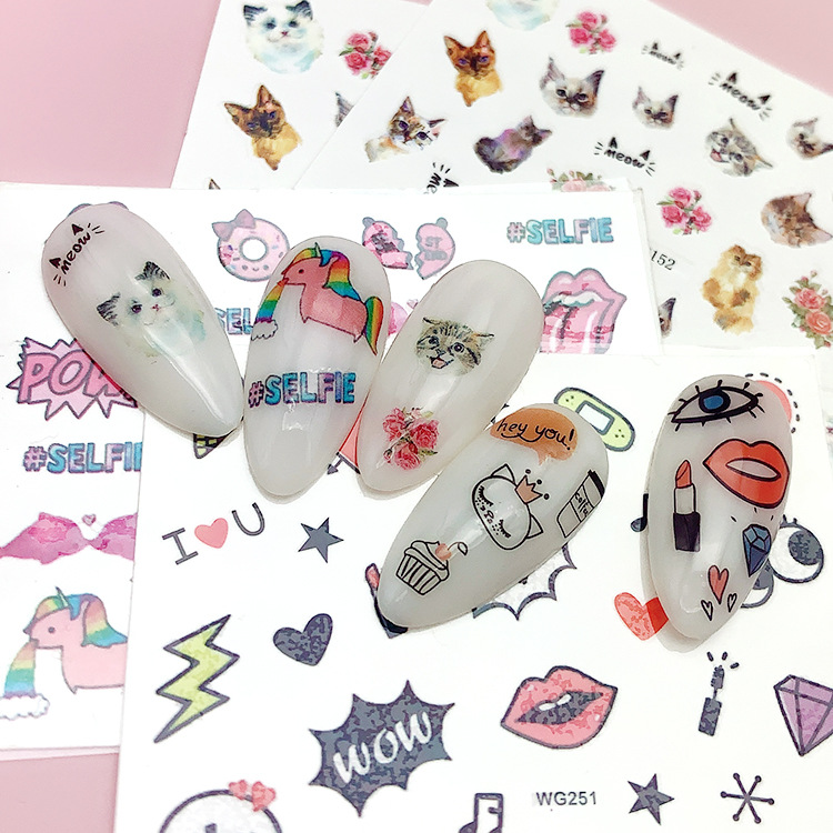 Manufacturers Supply Korean Style New Fashion Multi-Color Nail Stickers Cute Personality Abstract Cartoon Pattern Stickers