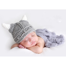 婴儿毛线帽可爱 宝宝帽子 手工宝宝帽 儿童百搭针织帽 小牛角帽