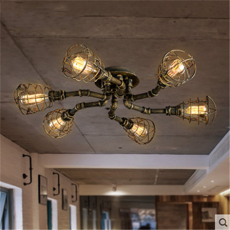 美式复古水管灯工业风铁艺吸顶灯创意酒吧餐厅loft个性水管吊灯