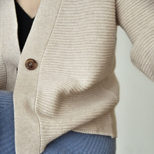 APCSHOP秋冬季新款客供绒尖女士V领宽松纯色长袖针织重磅羊绒开衫