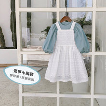 女童套装泡泡袖韩版连衣裙加花边吊带裙24秋装新款外贸童装代发
