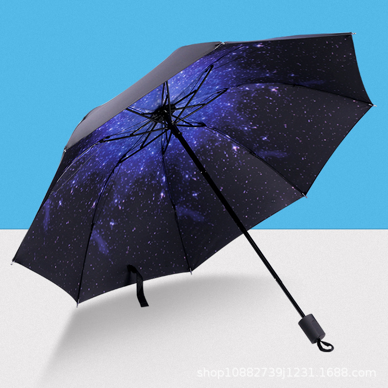 Automatic Starry Sky Small Black Umbrella Manual Dual-Use Sun Umbrella Female Sun Protection Sun Umbrella Wholesale Printed Logo