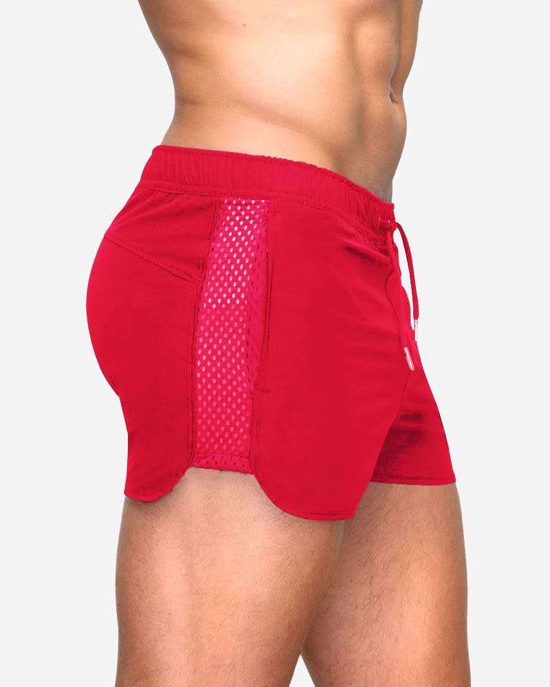 Men's Summer New Marathon Track and Field Beach Pants Elastic Mesh European and American Fitness Surfing Sprint Sports Shorts