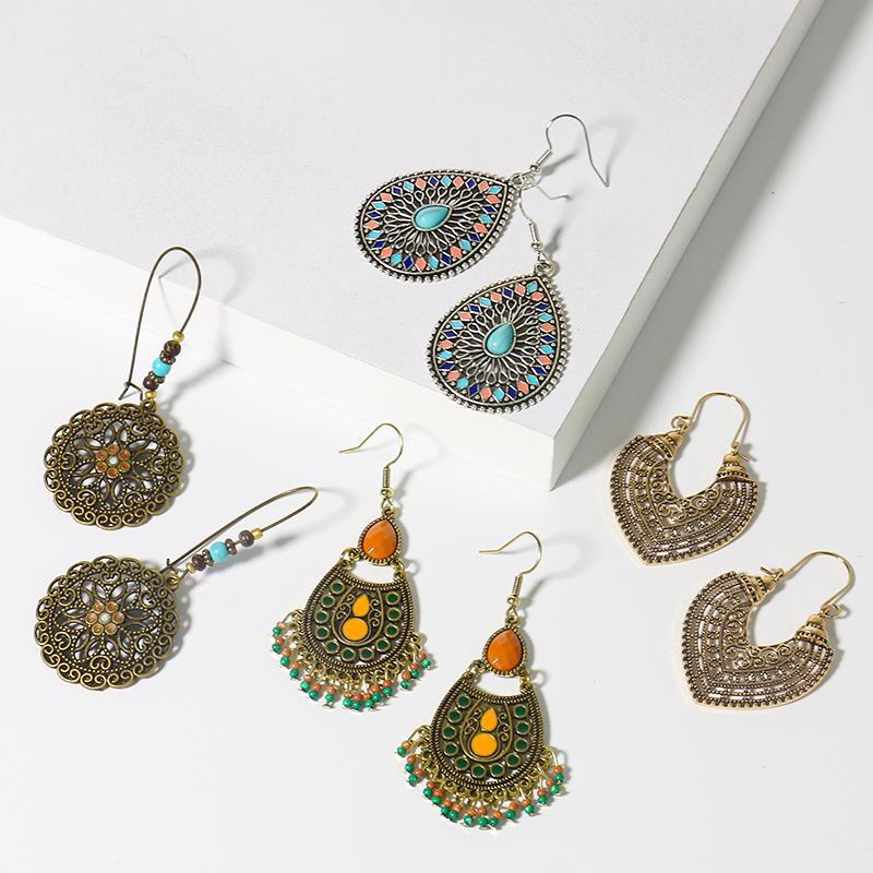 Cross-Border European and American National Style High Profile Retro Earrings Bohemian Bead Tassel Ear Earrings Amazon Wholesale