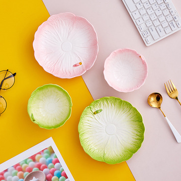 蒂范陶瓷早餐盘儿童餐具釉下手绘碗盘碟网红地摊套装创意可爱饭碗-阿