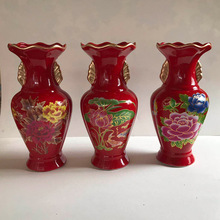 陶瓷摆件装样板间装饰创意简约客厅电视柜红釉中式花瓶装饰品插花