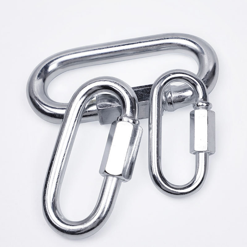 outdoor iron galvanized climbing button carabiner runway shape fast connecting ring chain joint hanging buckle safety catch