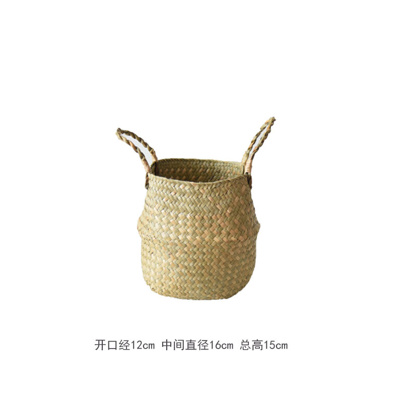 Nordic Flower Basket Portable Knitted Basket Flower Pot Straw Woven Bamboo Plant Straw Woven Floor Folding Straw Bag Basket Woven