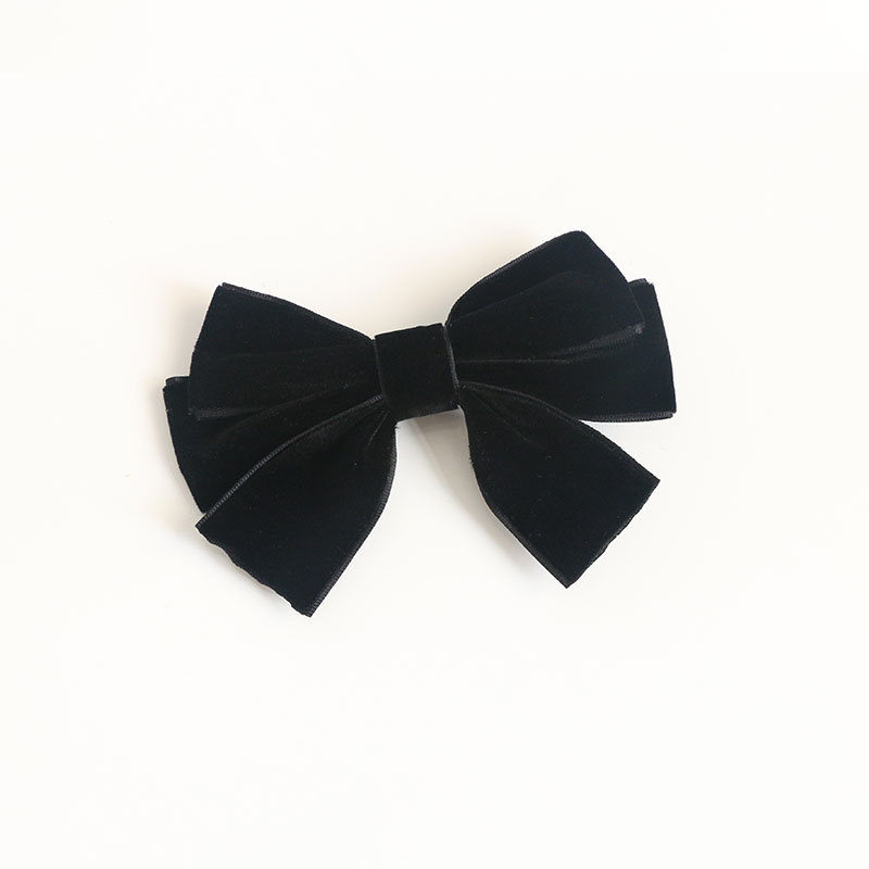 S French Style Girl's Hair Hoop Vintage Black Velvet Bow Barrettes Bangs Clip Top Clip Hair Accessories Brooch Hair Rope