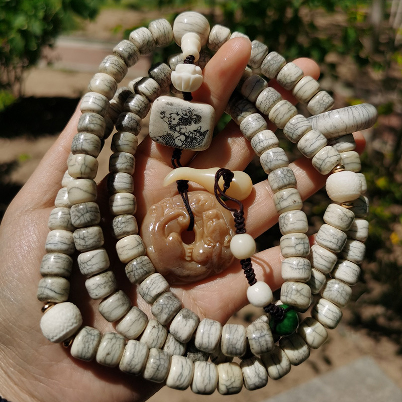鸵骨手串108颗桶珠民族风吊坠长款手链饰品吊坠手链配现货批发