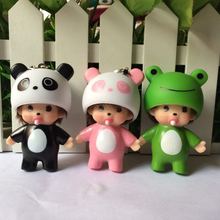 创意熊猫萌奇奇公仔搪胶挂件可DIY贴钻车载摆挂件玩具礼品