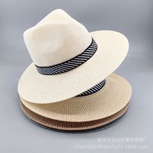 夏季男士遮阳礼帽 防晒透气针织帽  沙滩户外中老年大檐帽 平檐帽