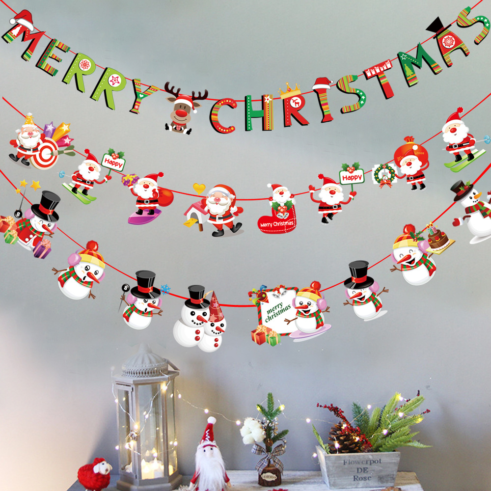 Christmas Decoration Cartoon Paper Hanging Flag Colorful Flags Christmas Holiday Atmosphere Layout Paper Hanging Flag