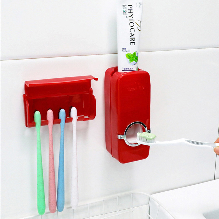 自动挤牙膏器套装 牙膏挤压器牙刷架 粘钩牙刷挂架 牙膏架批发