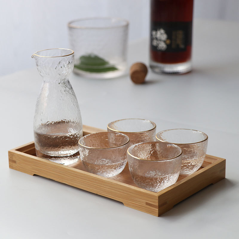 日式清酒壶白酒杯套装透明玻璃家用鹰嘴冰酒壶梅酒酒壶果酒杯酒具
