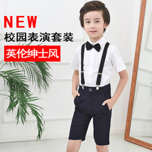 儿童演出服套装男童白衬衫黑色短裤小学生校服钢琴表演服花童礼服
