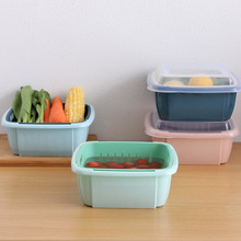 创意多功能双层沥水篮带盖厨房冰箱沥水保鲜盒塑料水果收纳篮