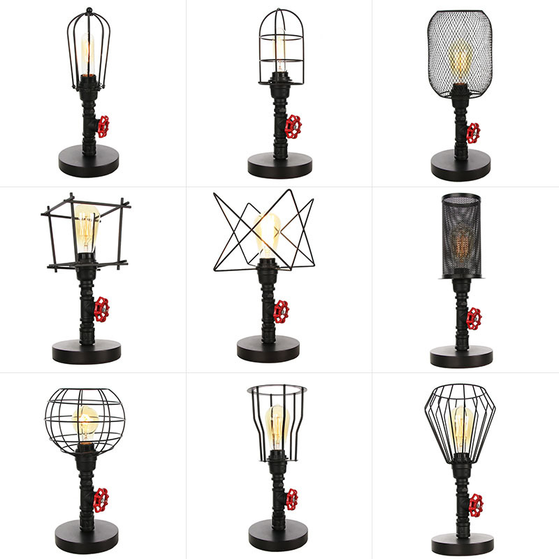 亚马逊专供水管台灯铁艺创意复古工业风简约卧室客厅书房照明灯