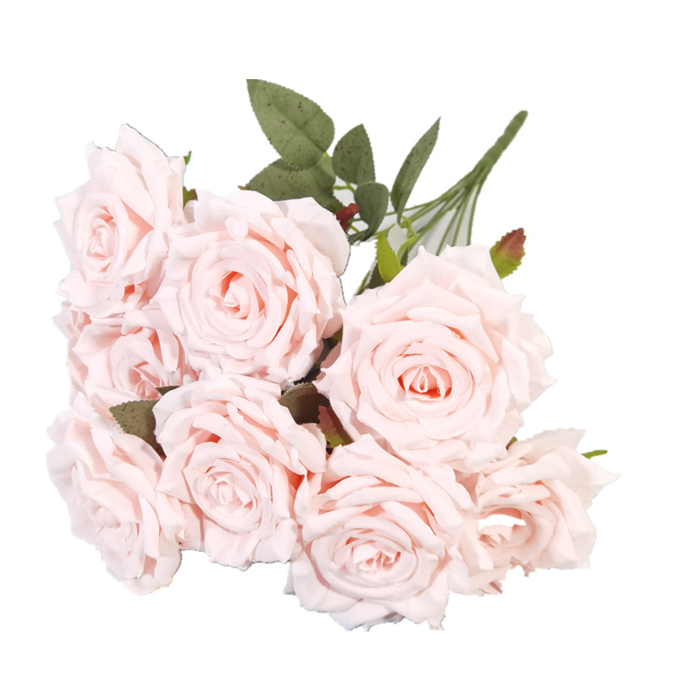 artificial flower artificial plant 9-Head Rose Diamond Rose Handle Bunch Rose Foreign Trade Rose Wedding Road Lead Flower Row Table Flower Decoration Handle Bunch Rose