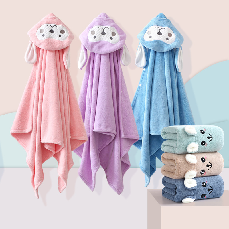 Bath Towel for Children Hooded Cape Cloak Absorbent Baby Hooded Bathrobe Cartoon Baby Coral Fleece Bath Towel for Children