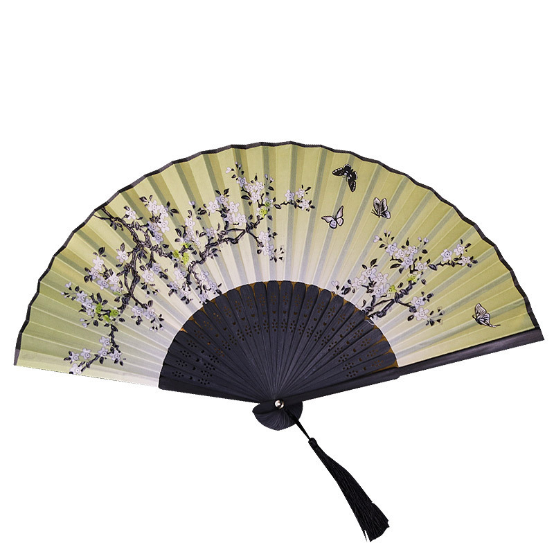 Archaic Folding Fan Summer Portable Chinese Style Dance Female Fan Bamboo Raw Silk Fan Japanese Style Fan Factory Wholesale