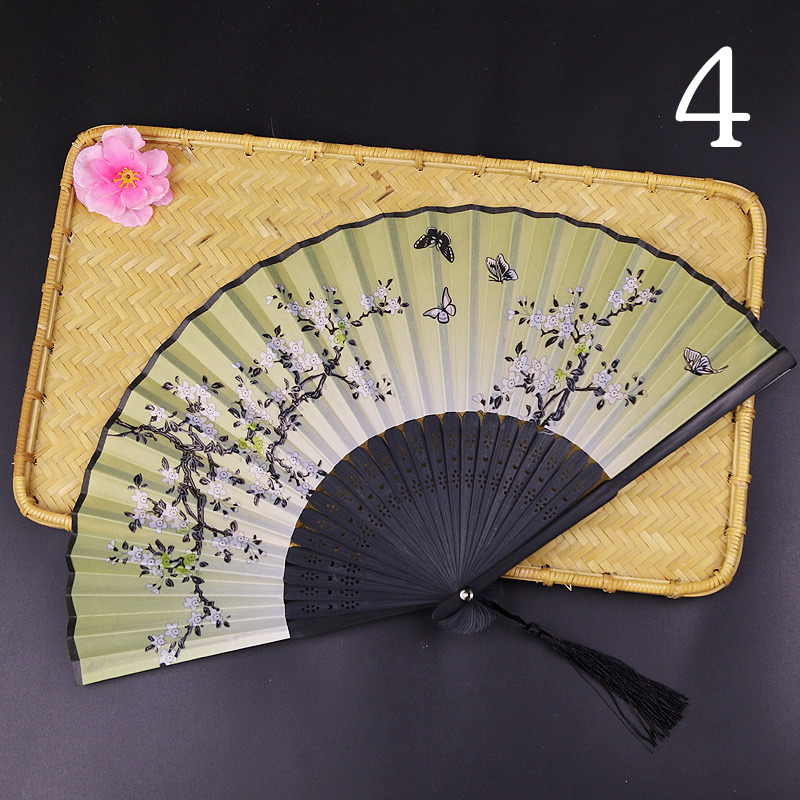 Archaic Folding Fan Summer Portable Chinese Style Dance Female Fan Bamboo Raw Silk Fan Japanese Style Fan Factory Wholesale