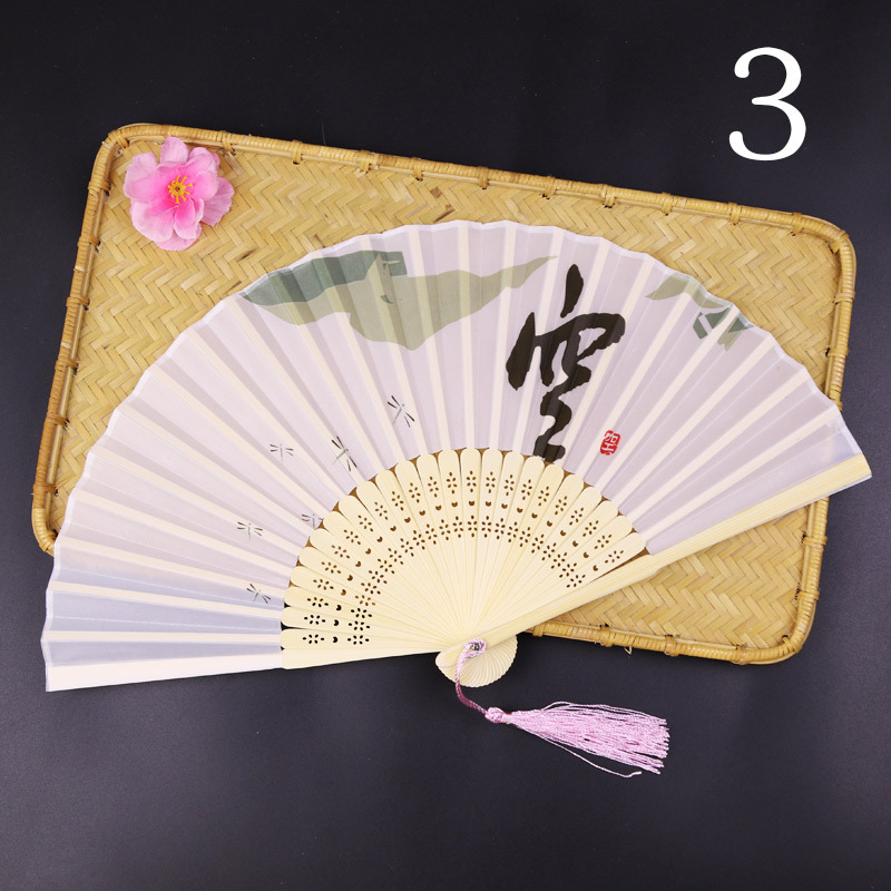 Tourist Scenic Spot Ancient Style Female Fan Two Green Folding Fan Hanfu Dance Fan Craft Gift Portable Fan Bags Spun Silk Fan Wholesale