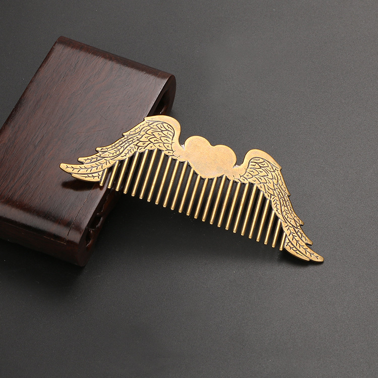 新款天使之翼图案雕刻古黄铜梳子美发防静电造型发梳铜工艺品礼物