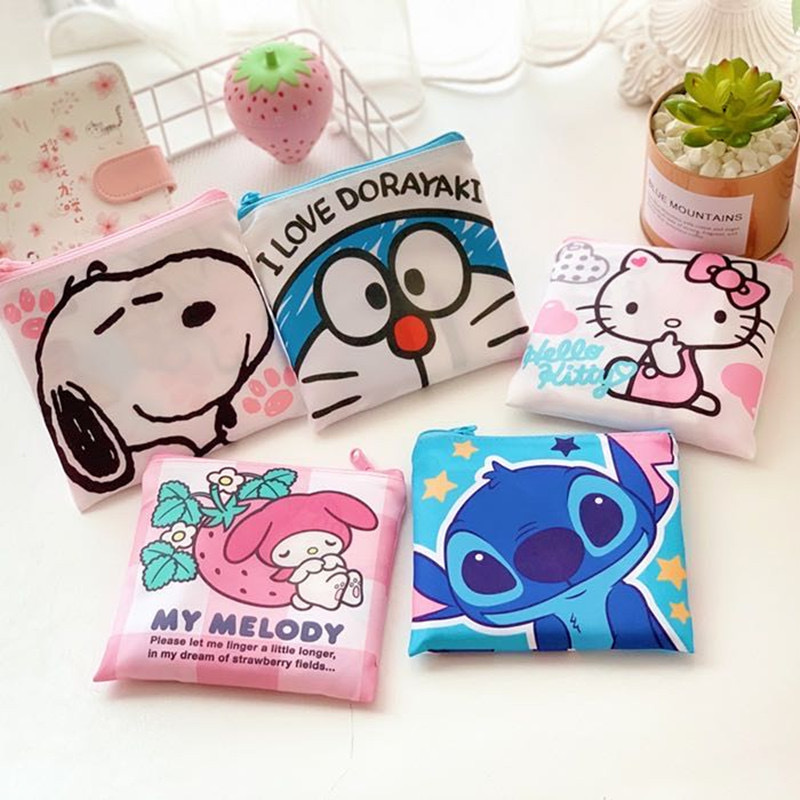 Japanese Cute Cartoon Large Capacity Shopping Bag Portable Supermarket Foldable Vest Bag Eco-friendly Bag Shopping Pouch