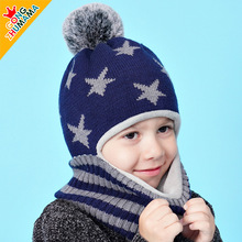婴儿冬季百搭批发毛线帽子套头帽宝宝毛线帽加绒护脖围巾帽子一体