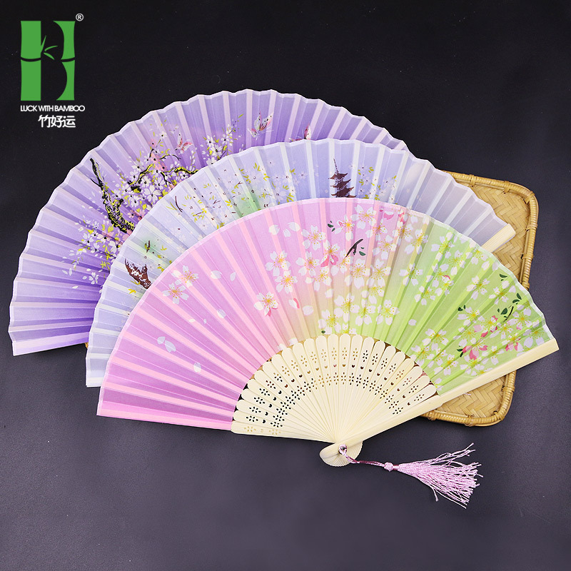 Archaic Folding Fan Craft Gift Fan Erqing Japanese Style Hanfu Dance Fan Portable Spun Silk Fan Female Fan Factory Wholesale