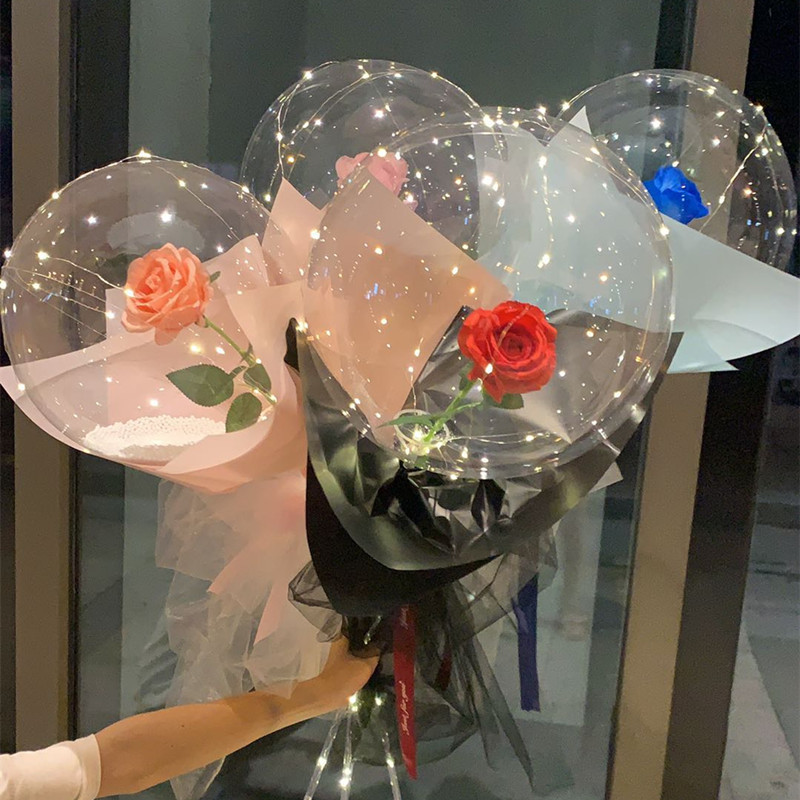 网红透明波波球七夕新款玫瑰花发光波波球批发摆摊夜市情人节花束