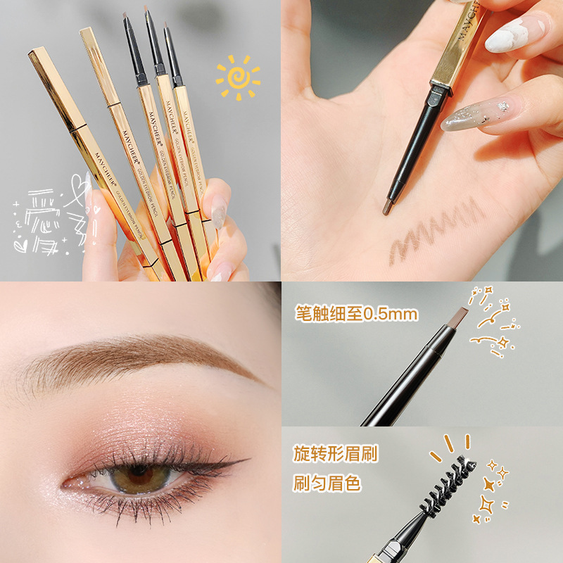 Internet Celebrity Small Gold Bar Double-Headed Eyebrow Pencil Ultra-Fine Small Gold Chopsticks Waterproof Sweat-Proof Long Lasting Non Smudge Smear-Proof Makeup Natural Misty Eyebrow