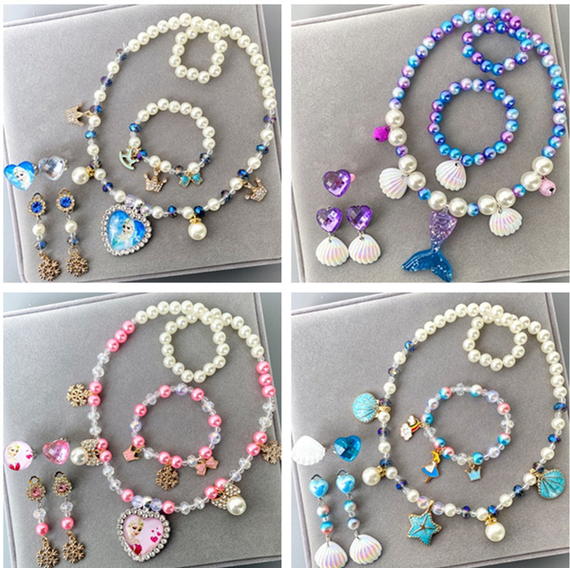 mermaid tail gradient color multicolored beads wholesale children‘s necklace bracelet earrings ring set factory wholesale