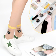 可爱小熊丝袜透明中筒韩国玻璃丝袜水晶袜日系夏季薄款袜子女批发