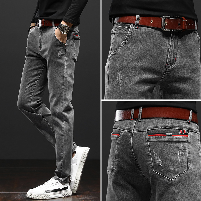 Fleece Padded Jeans Men's Stretch Slim Fit Casual Men Fashion Brand Boys Pants Feet Spring and Autumn Xintang Trousers